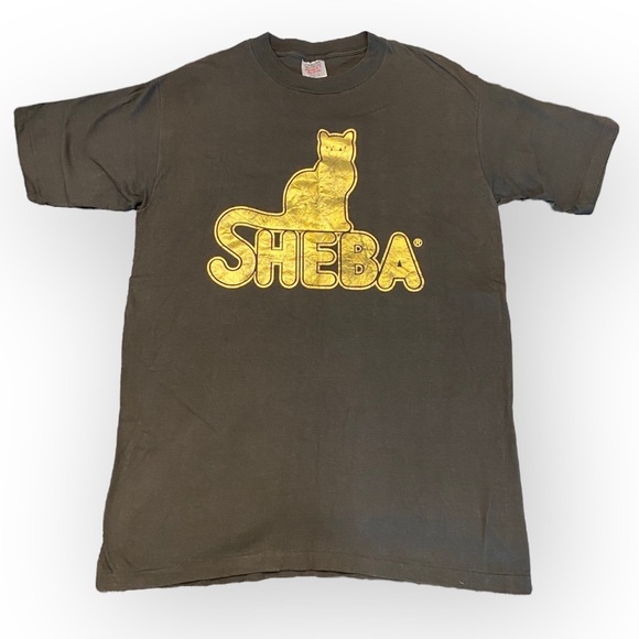 Vintage Sheba Single Stitch Cat Food Metallic USA Logo Shirt T-Shirt Rare Grey - Picture 1 of 13